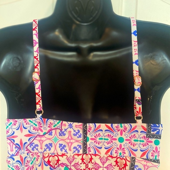 “NANETTE LEPORE” Maeve Patchwork Keyhole Tankini Top - Picture 12 of 15